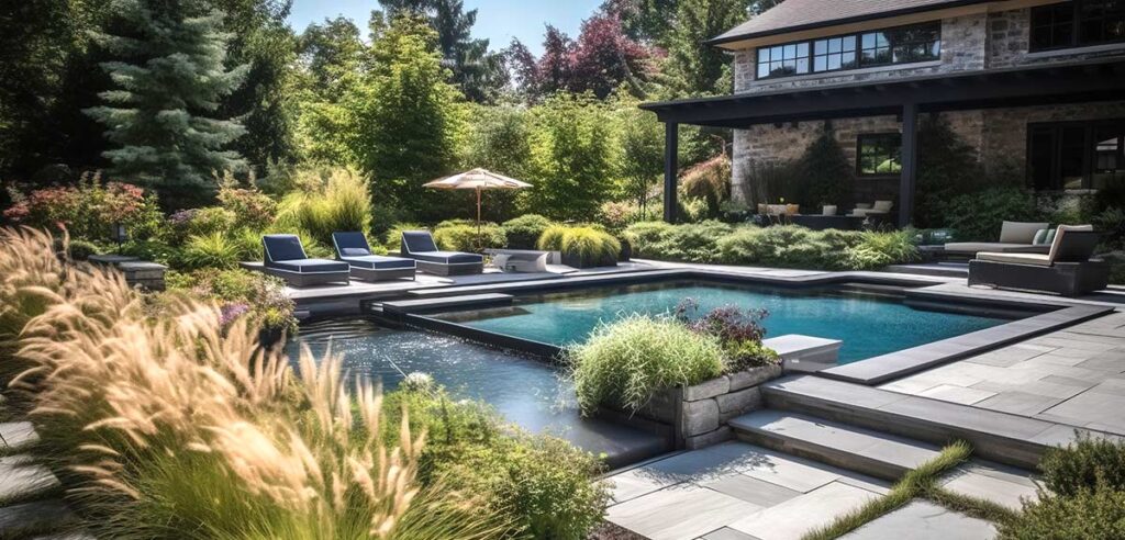 Trent Hills Real Estate, Northumberland pool in backyard with beautiful pants